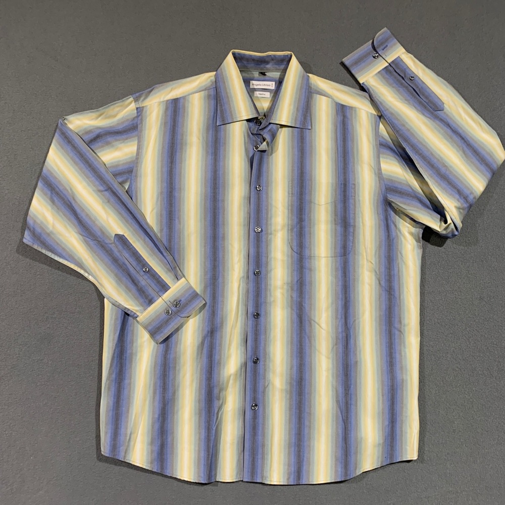 Angelo‎ Litrico Mens 1XL Striped Button Down Shirt Long Sleeve Cotton